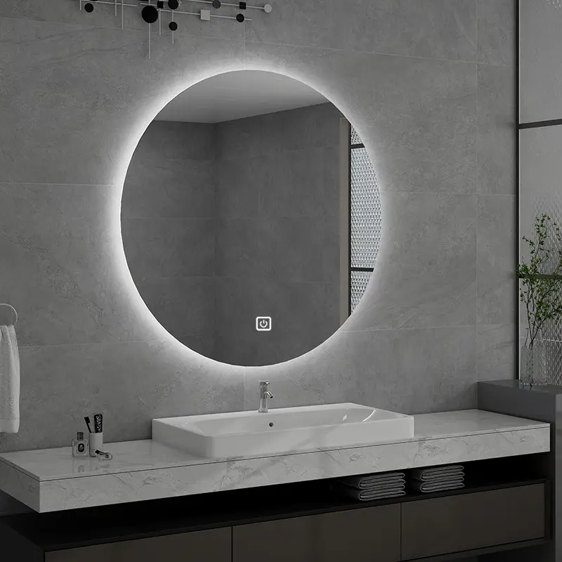 Modern LED Lighted Round Bathroom Mirror with Touch Control Vanity Mirror With Cabinet Bathroom-product