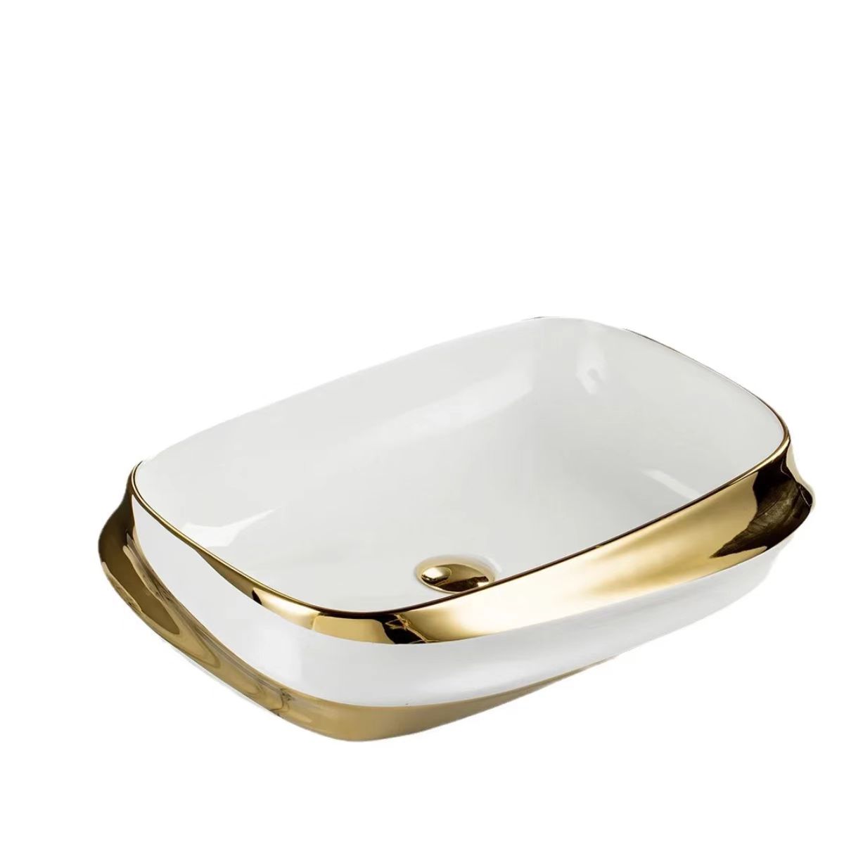 Luxurious Rectangular Art Basin with Gold Accents - The Epitome of Modern Elegance for Your Bathroom-product